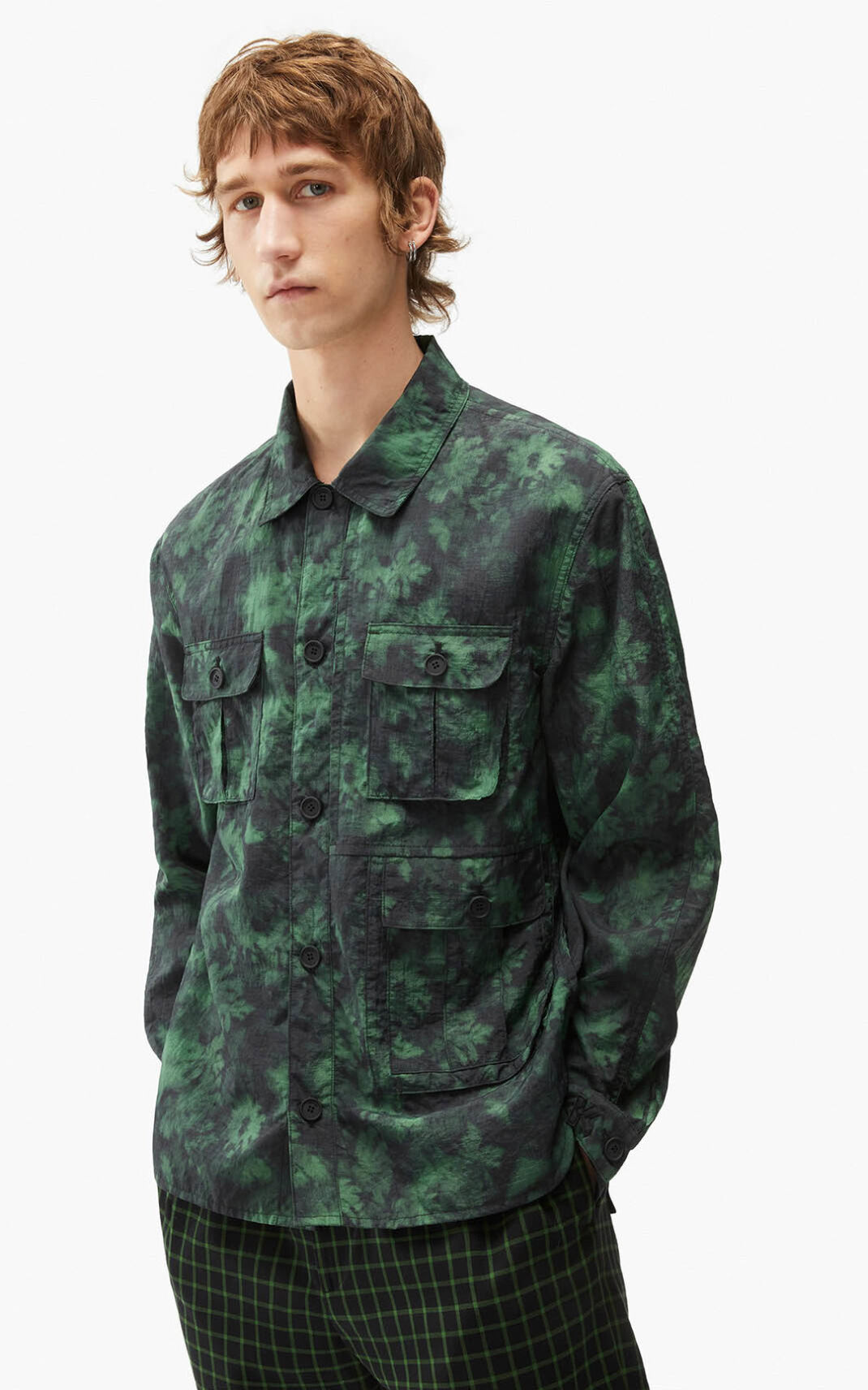 Camisa Kenzo Ghost Flower Hombre Verde Oscuro DRF168239